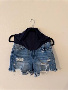 Pinkblush Navy & Light Blue Distressed Maternity Denim Shorts size S